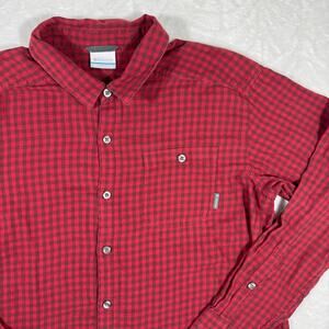 Columbia Regular Fit Red Checkered Button Down Men's XL Shirt Chest Pocket